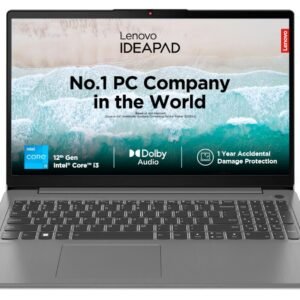 Lenovo IdeaPad Slim 3 Intel Core i3 12th Gen 15.6 inch (39.62cm) FHD Thin & Light Laptop (8GB/256GB SSD/Windows 11/3months Game Pass/Arctic Grey/1.63Kg), 82RK011DIN