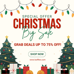 Christmas Sale banner with festive decorations, showcasing discounts and deals from Flipkart, Amazon, Myntra, and Ajio, valid from December 21 to December 25.