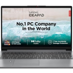 Lenovo IdeaPad 1 AMD Ryzen 5 7520U 15.6" HD Thin and Light Laptop (8GB/512GB SSD/Windows 11 Home/MS Office 2021/1 Year ADP Free/Cloud Grey/1.58Kg), 82VG00J5IN