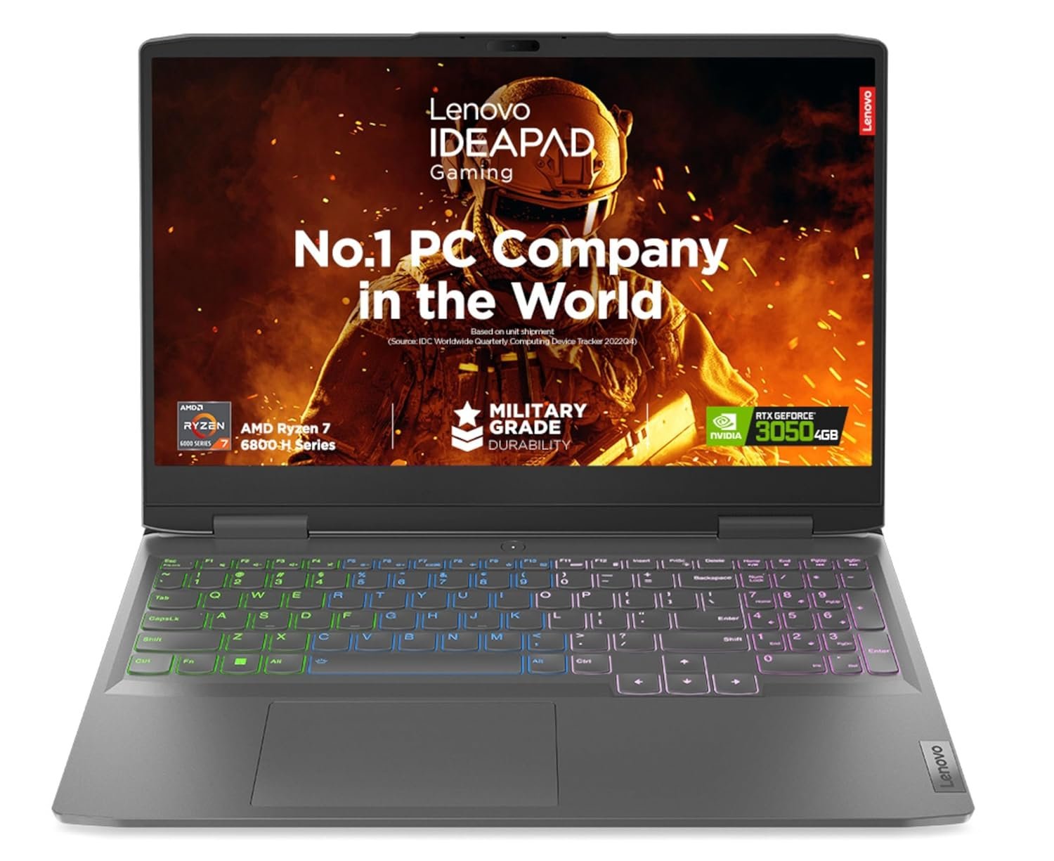 Lenovo IdeaPad Gaming 3 AMD Ryzen 7 6800H 15.6" (39.62cm) Lenovo IdeaPad Gaming 3 AMD Ryzen 7 6800H 15.6" (39.62cm) FHD IPS 120Hz Gaming Laptop (8GB/512GB SSD/Win11/Office/NVIDIA RTX 3050 4GB/RGB Keyboard/Alexa/3 Month Game Pass/Onyx Grey/2.32Kg), 82SB00V5IN