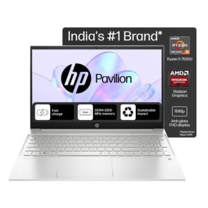 HP Pavilion, AMD Ryzen 5 7530U, 8GB DDR4, 512GB SSD, Anti-Glare, Micro-Edge, 15.6-inch(39.6cm) FHD Laptop, AMD Radeon Graphics, HD Camera, Backlit KB (Win 11, Office 21, Silver, 1.75kg) eh3036AU
