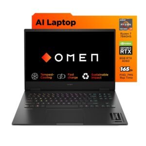HP [Smart Choice Omen Gaming Laptop, AMD Ryzen 7 7840Hs, 8GB RTX 4060 GPU, 16.1"(40.9 Cm), FHD, IPS, 165 Hz, 300 Nits, 16GB DDR5, 1Tb SSD, RGB Kb, 7Ms Response Time (Win 11, Black, 2.32 Kg),Xd0020Ax