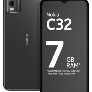 Nokia C32 with 50MP Dual Rear AI Camera | Toughened Glass Back | 4GB RAM, 128GB Storage | Upto 7GB RAM with RAM Extension | 5000 mAh Battery | 1 Year Replacement Warranty | Android 13 | Charcoal