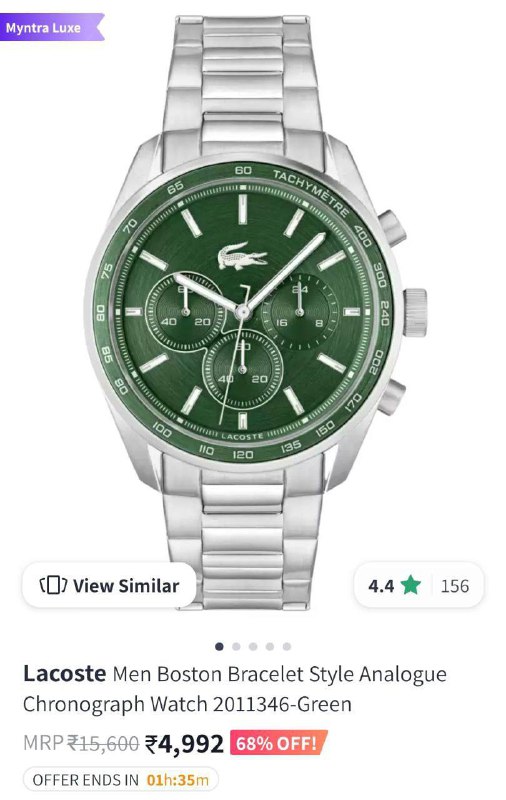 Lacoste Watch
10% off with KOTAK/AXIS Credit Card